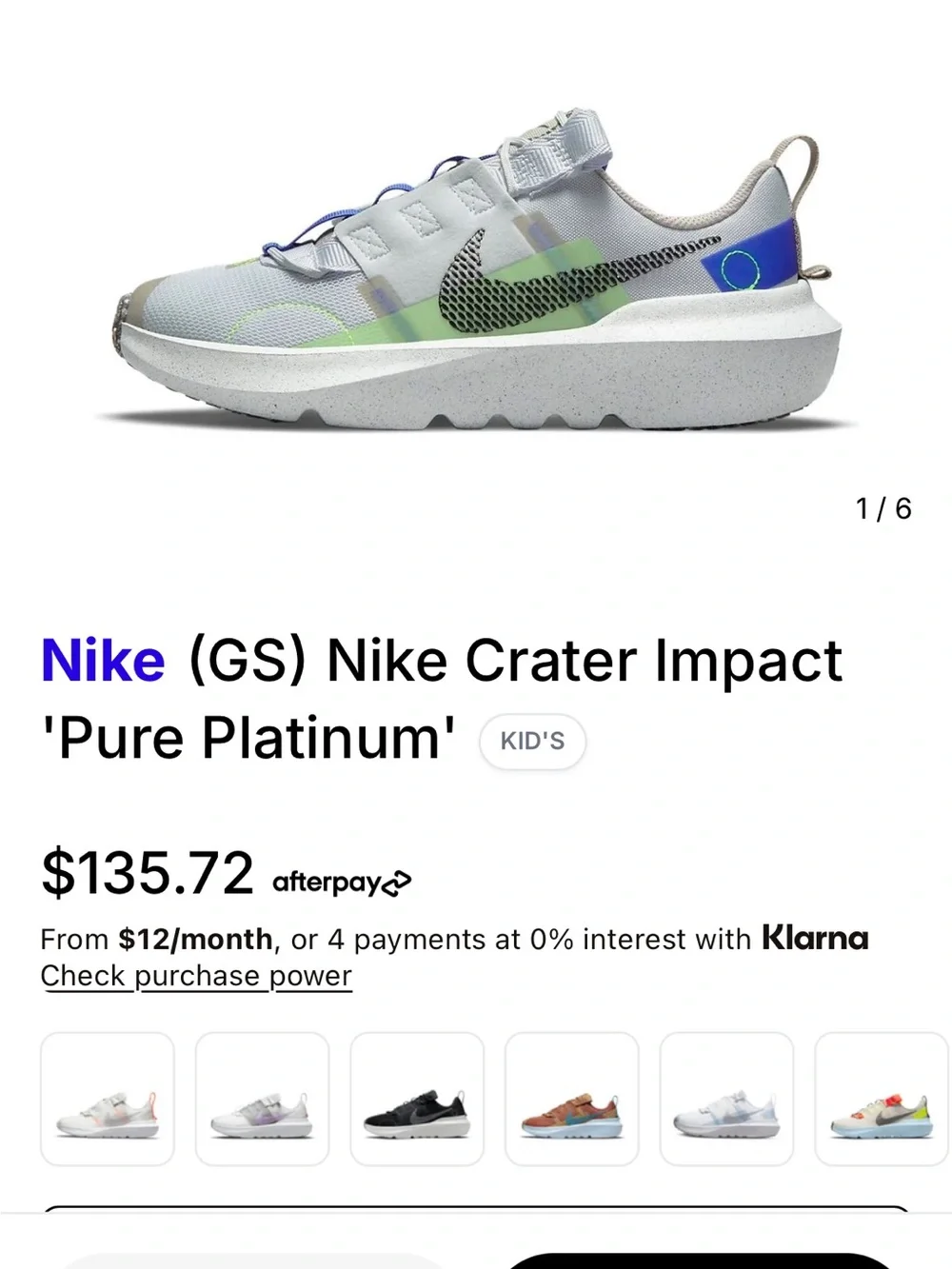 Nike Crater Impact Pure Platinum Kids Shoe